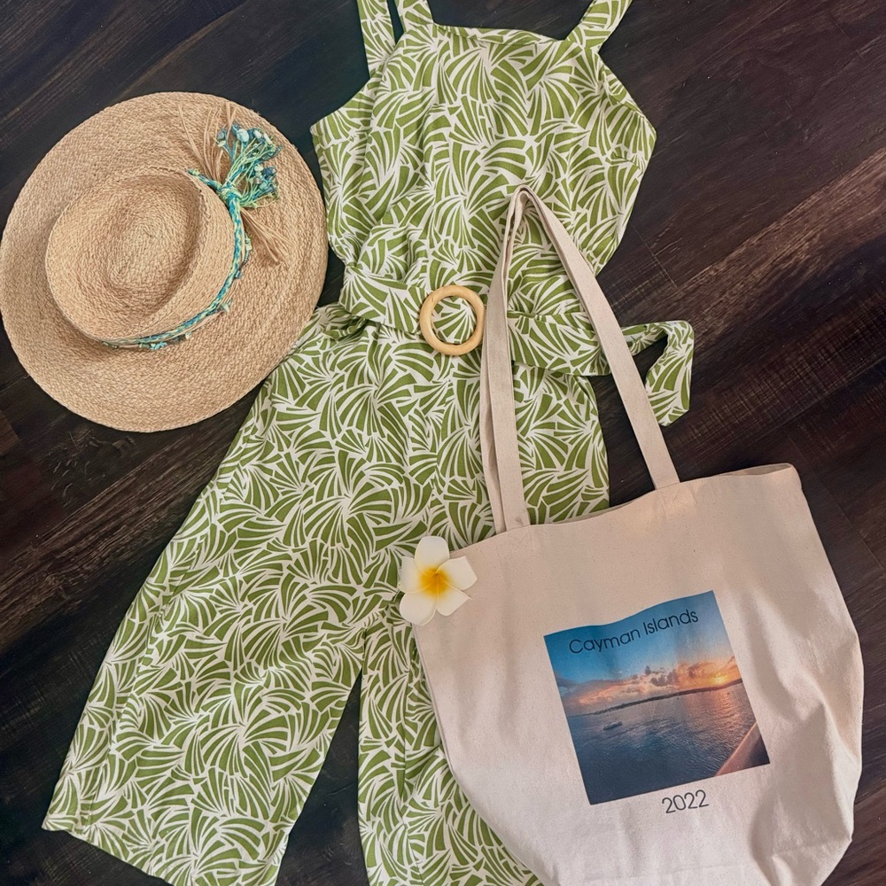 Green Leaf Print Jumpsuit